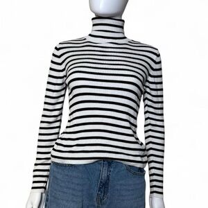 Topshop Black & White Striped Turtleneck Sweater